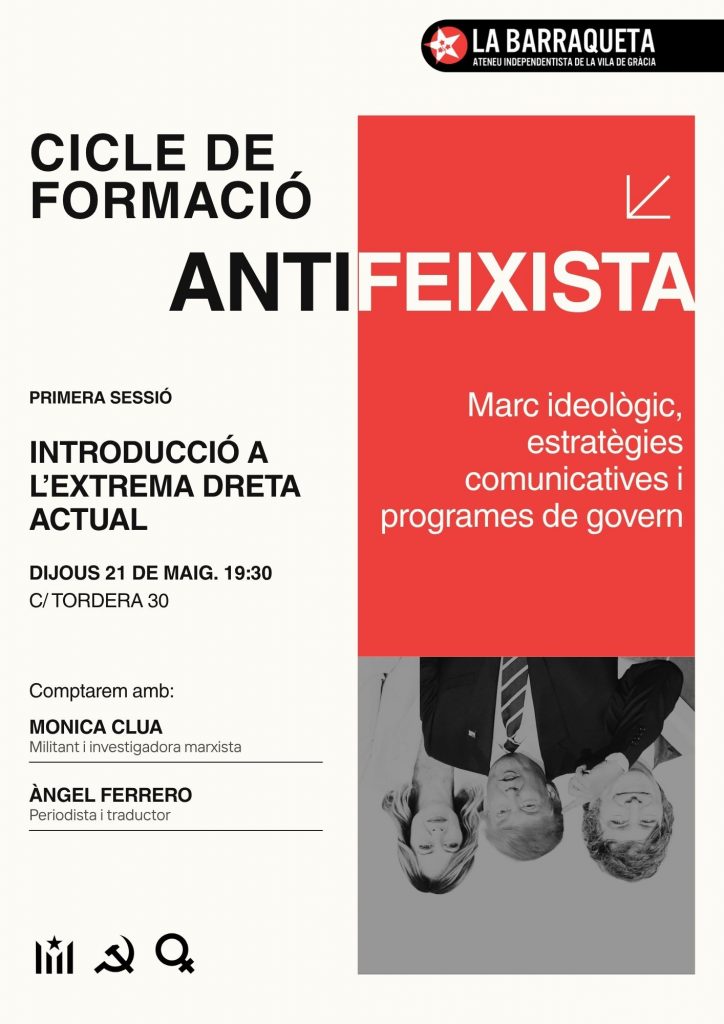 1a sessió del seminari de formació antifeixista: 21 de maig a les 19:30 "Introducció a l'extrema dreta" amb Mònica Clua i Àngel Ferrero